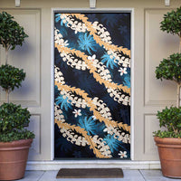 Puakenikeni Maile Lei Door Cover Frangipani Blue Tropical Leaves