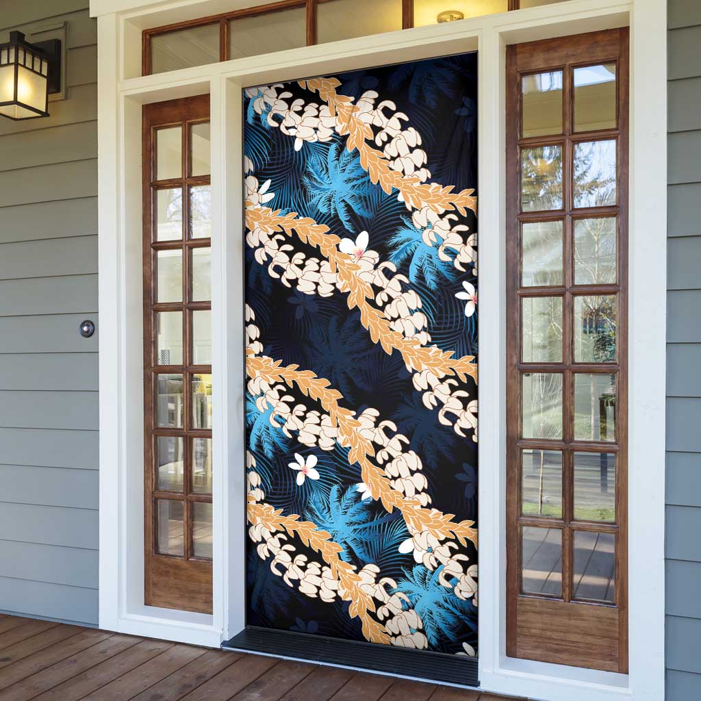 Puakenikeni Maile Lei Door Cover Frangipani Blue Tropical Leaves