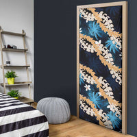 Puakenikeni Maile Lei Door Cover Frangipani Blue Tropical Leaves