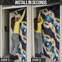Puakenikeni Maile Lei Door Cover Frangipani Blue Tropical Leaves