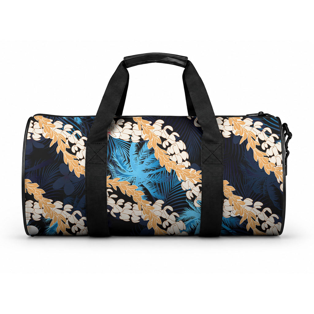 Puakenikeni Maile Lei Duffle Bag Frangipani Blue Tropical Leaves LT01 One size Blue - Polynesian Pride