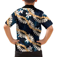 Puakenikeni Maile Lei Family Matching Long Sleeve Bodycon Dress and Hawaiian Shirt Frangipani Blue Tropical Leaves LT01 - Polynesian Pride