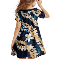 Puakenikeni Maile Lei Family Matching Off The Shoulder Long Sleeve Dress and Hawaiian Shirt Frangipani Blue Tropical Leaves LT01 - Polynesian Pride
