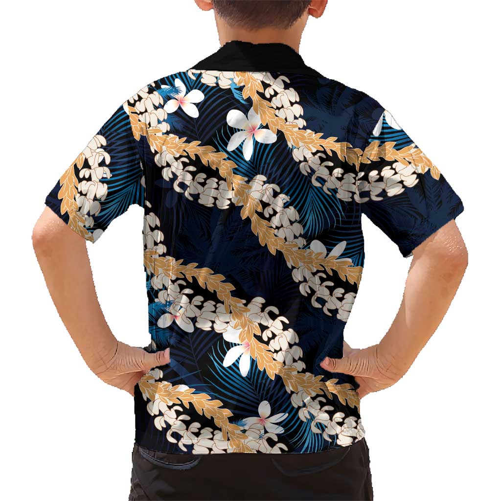 Puakenikeni Maile Lei Family Matching Off Shoulder Maxi Dress and Hawaiian Shirt Frangipani Blue Tropical Leaves LT01 - Polynesian Pride