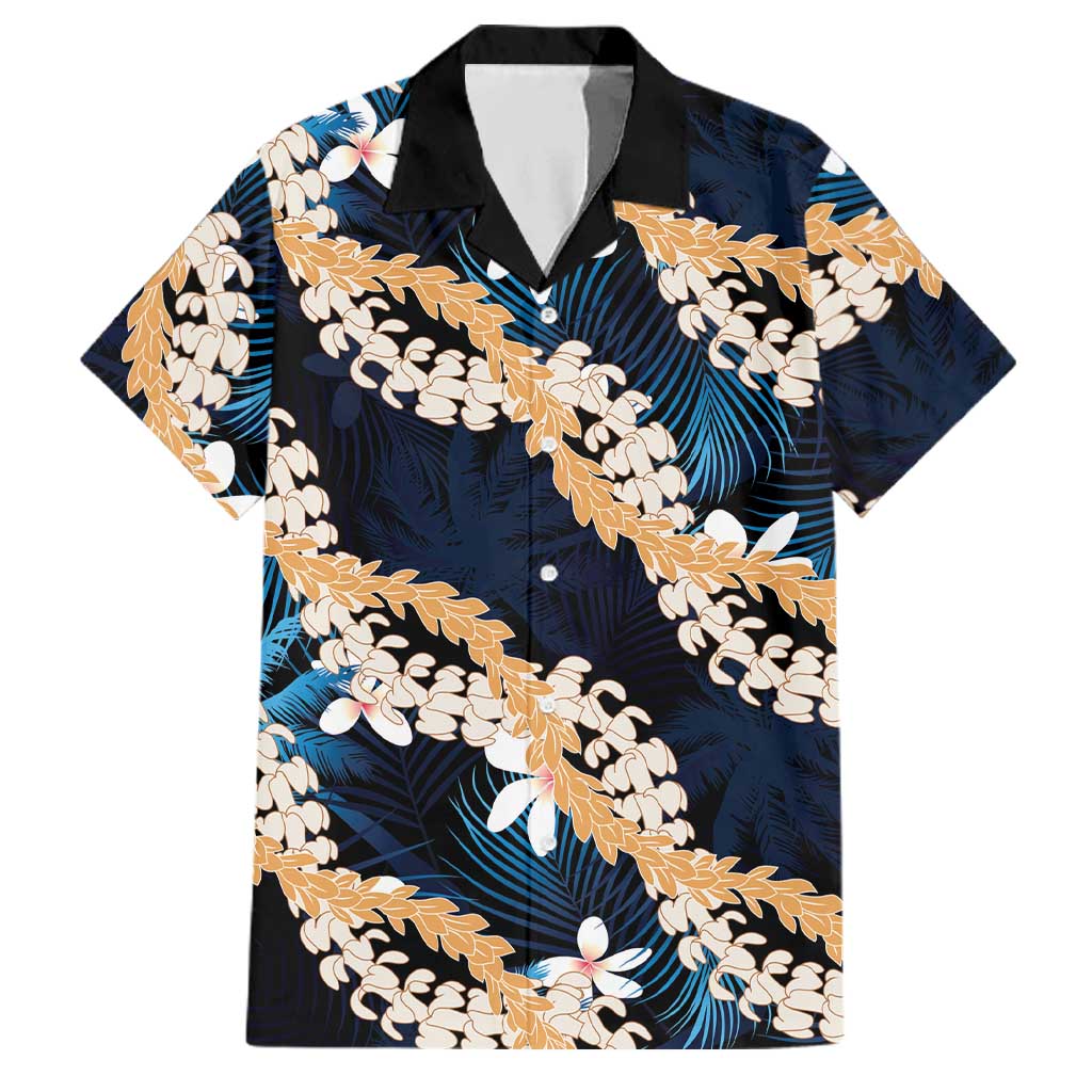 Puakenikeni Maile Lei Family Matching Off Shoulder Short Dress and Hawaiian Shirt Frangipani Blue Tropical Leaves LT01 Dad's Shirt - Short Sleeve Blue - Polynesian Pride