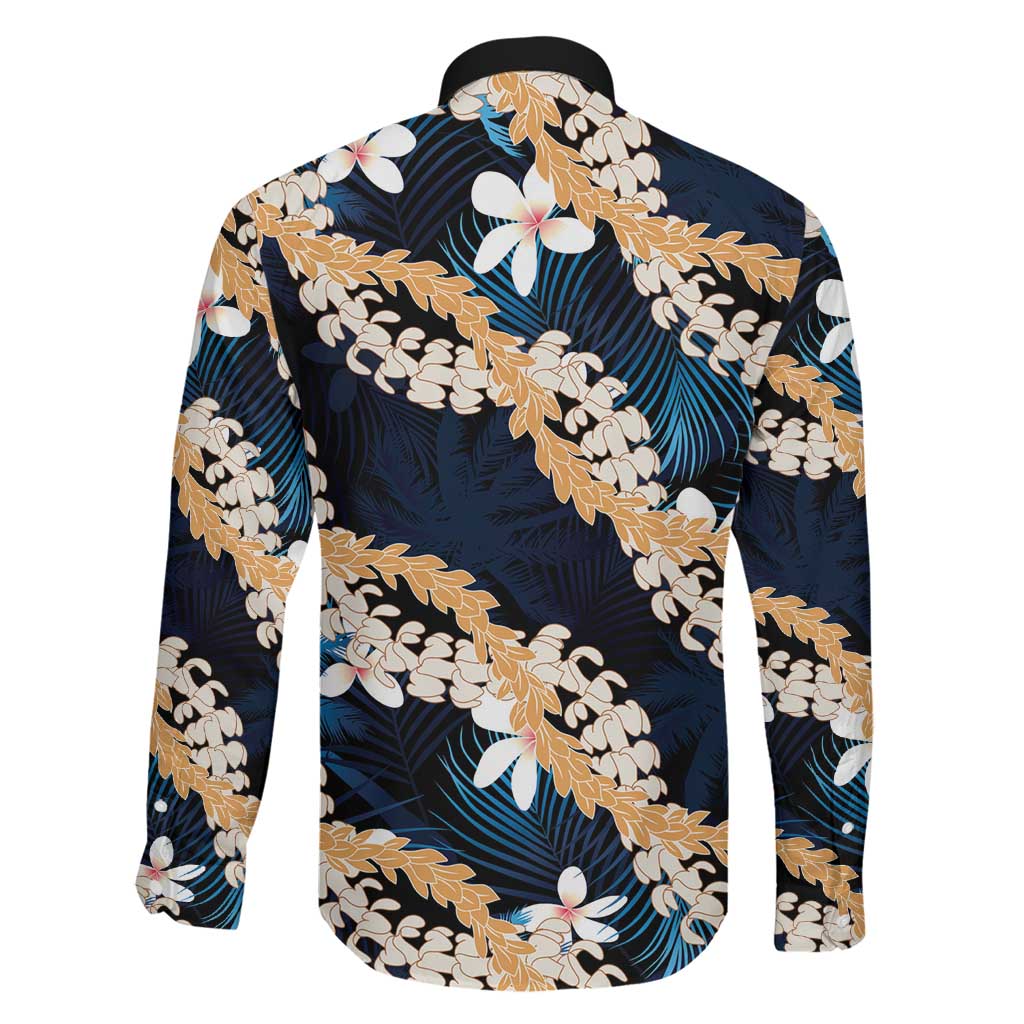 Puakenikeni Maile Lei Family Matching Tank Maxi Dress and Hawaiian Shirt Frangipani Blue Tropical Leaves LT01 - Polynesian Pride