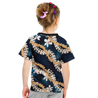 Puakenikeni Maile Lei Kid T Shirt Frangipani Blue Tropical Leaves