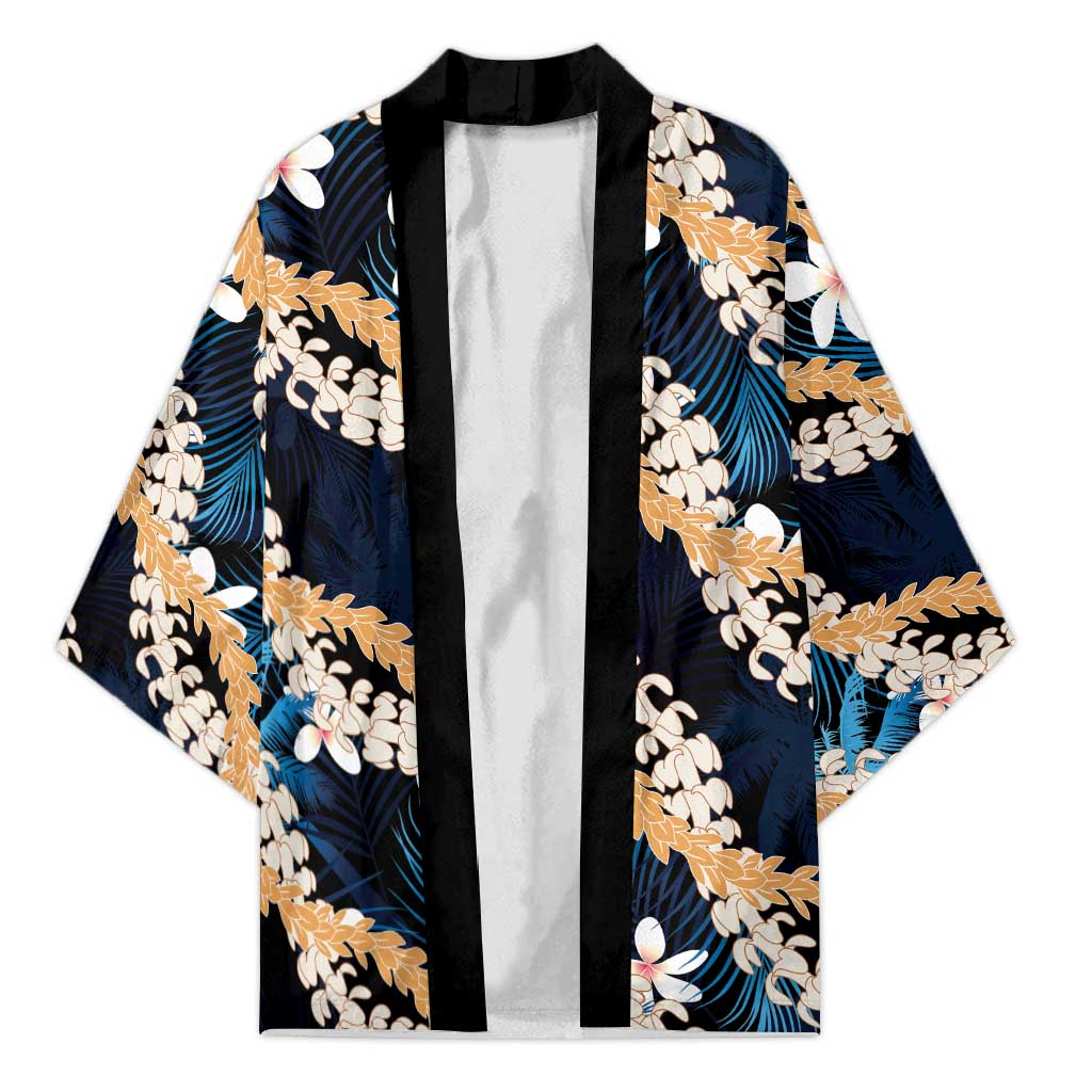 Puakenikeni Maile Lei Kimono Frangipani Blue Tropical Leaves