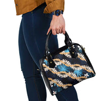 Puakenikeni Maile Lei Shoulder Handbag Frangipani Blue Tropical Leaves