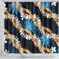Puakenikeni Maile Lei Shower Curtain Frangipani Blue Tropical Leaves