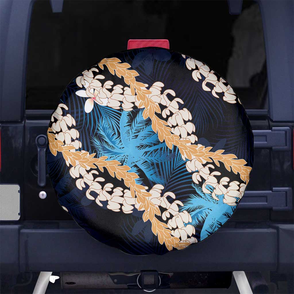 Puakenikeni Maile Lei Spare Tire Cover Frangipani Blue Tropical Leaves