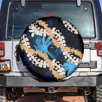 Puakenikeni Maile Lei Spare Tire Cover Frangipani Blue Tropical Leaves