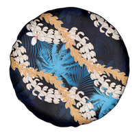 Puakenikeni Maile Lei Spare Tire Cover Frangipani Blue Tropical Leaves