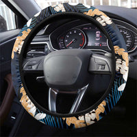 Puakenikeni Maile Lei Steering Wheel Cover Frangipani Blue Tropical Leaves
