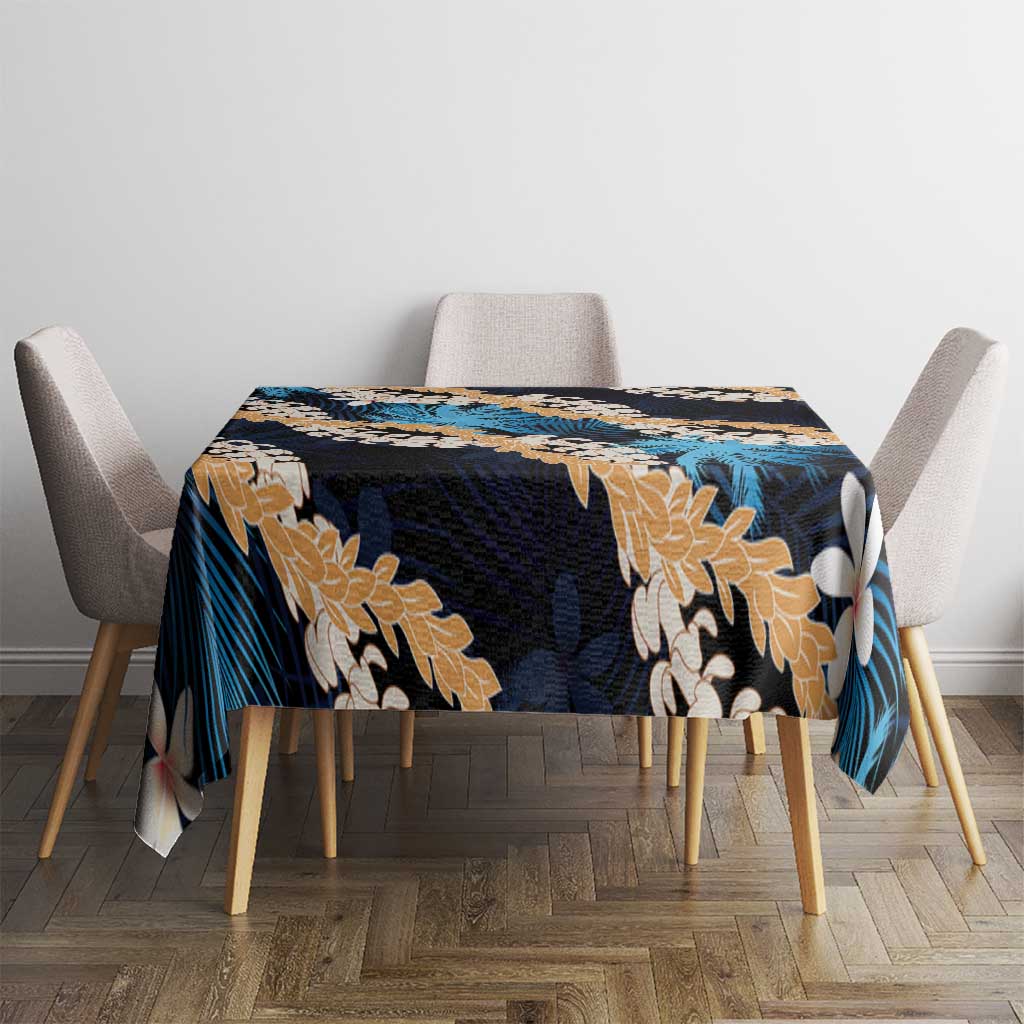 Puakenikeni Maile Lei Tablecloth Frangipani Blue Tropical Leaves
