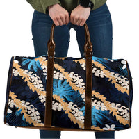 Puakenikeni Maile Lei Travel Bag Frangipani Blue Tropical Leaves
