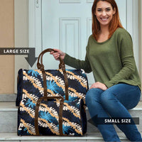 Puakenikeni Maile Lei Travel Bag Frangipani Blue Tropical Leaves