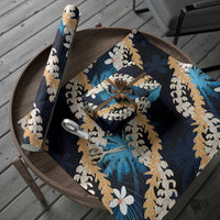 Puakenikeni Maile Lei Wrapping Paper Frangipani Blue Tropical Leaves