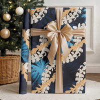 Puakenikeni Maile Lei Wrapping Paper Frangipani Blue Tropical Leaves