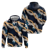 Puakenikeni Maile Lei Zip Hoodie Frangipani Blue Tropical Leaves