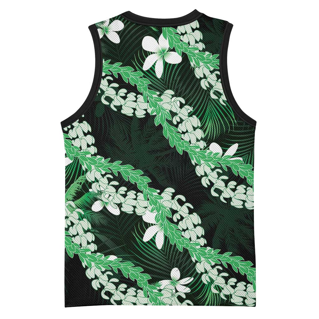Puakenikeni Maile Lei Basketball Jersey Frangipani Green Tropical Leaves