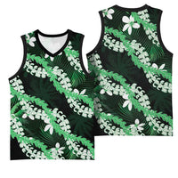 Puakenikeni Maile Lei Basketball Jersey Frangipani Green Tropical Leaves