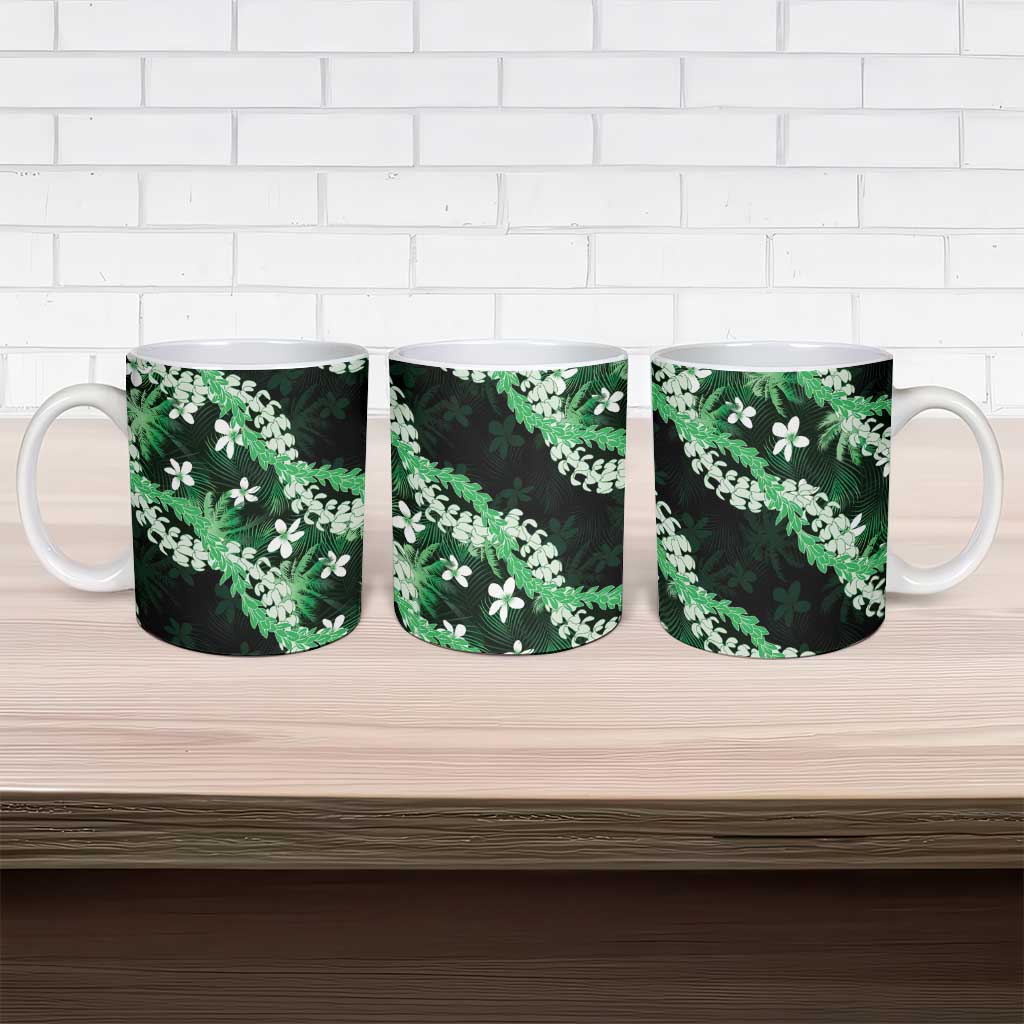 Puakenikeni Maile Lei Ceramic Mug Frangipani Green Tropical Leaves