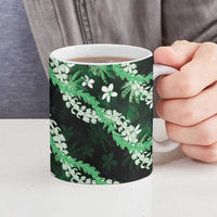 Puakenikeni Maile Lei Ceramic Mug Frangipani Green Tropical Leaves