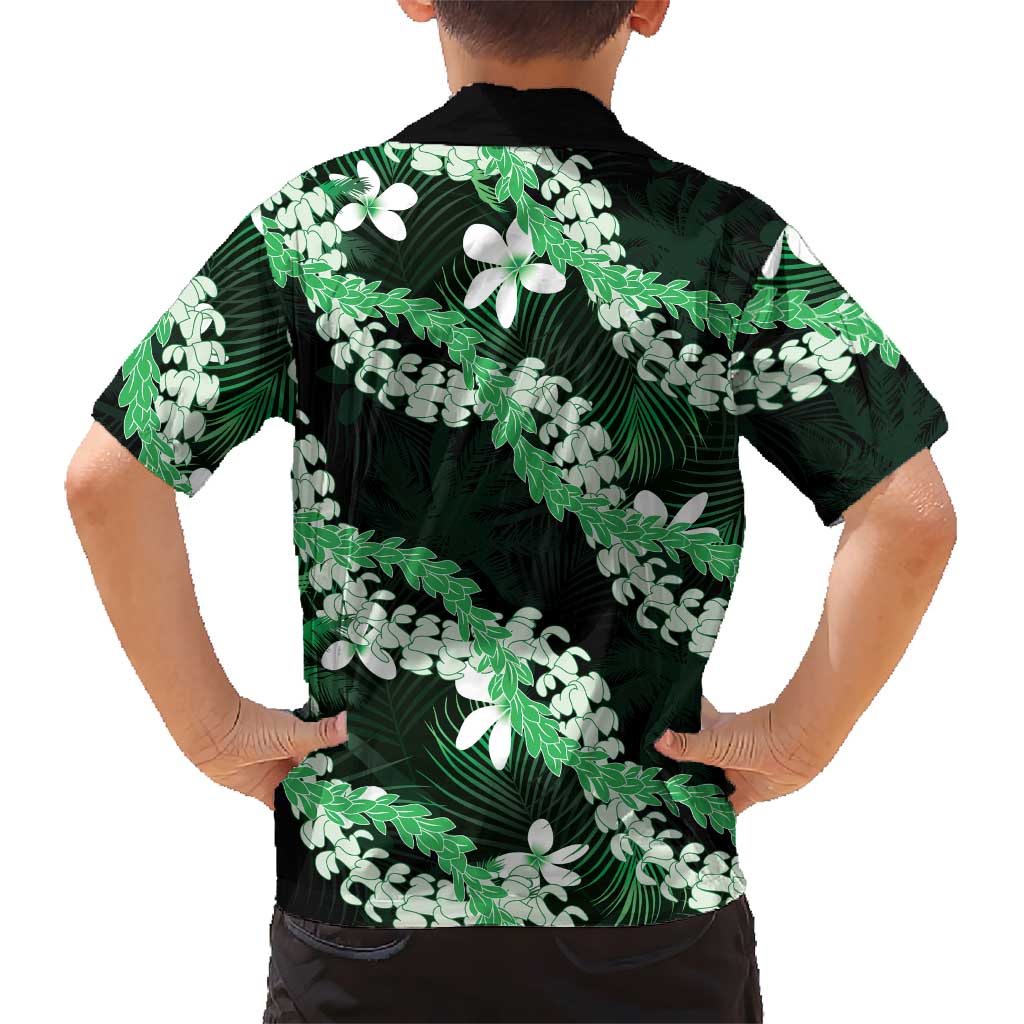 Puakenikeni Maile Lei Family Matching Mermaid Dress and Hawaiian Shirt Frangipani Green Tropical Leaves LT01 - Polynesian Pride