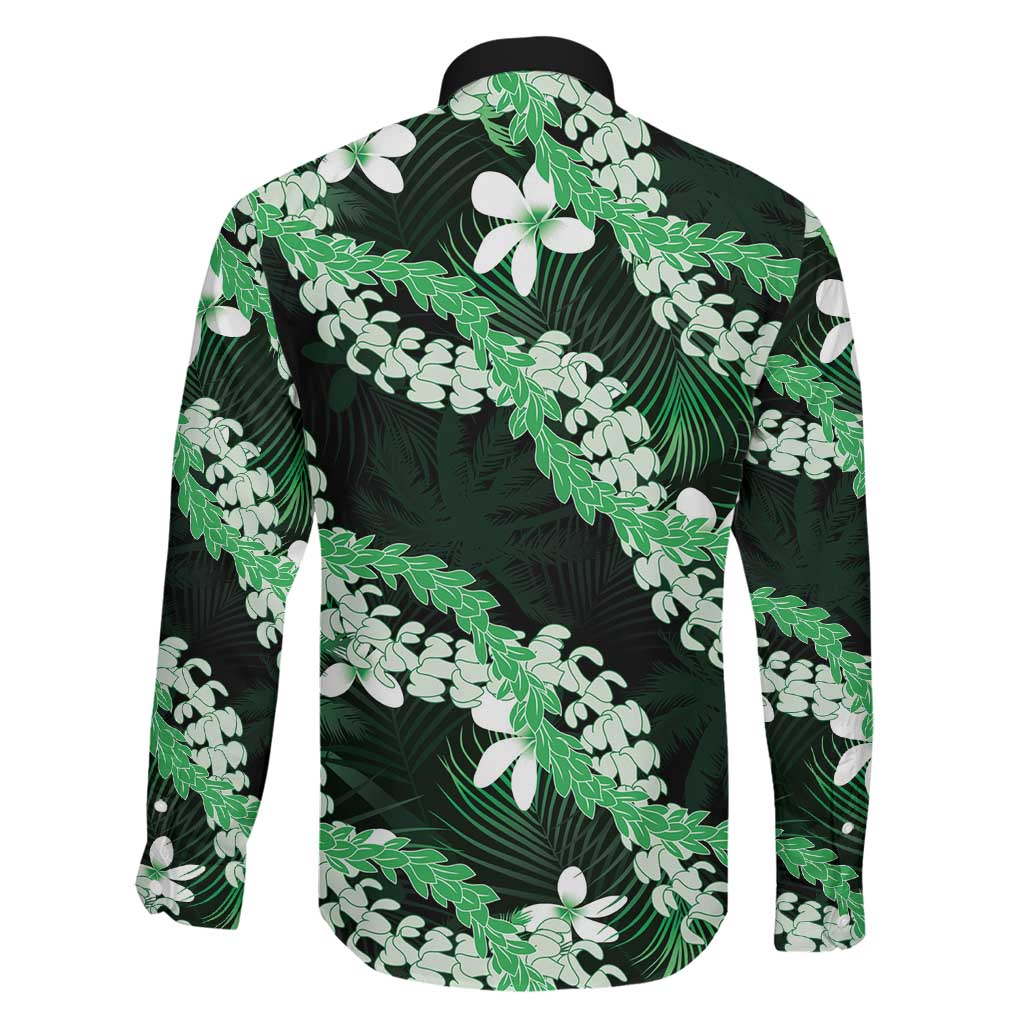 Puakenikeni Maile Lei Family Matching Off The Shoulder Long Sleeve Dress and Hawaiian Shirt Frangipani Green Tropical Leaves LT01 - Polynesian Pride
