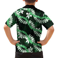Puakenikeni Maile Lei Family Matching Off Shoulder Short Dress and Hawaiian Shirt Frangipani Green Tropical Leaves LT01 - Polynesian Pride