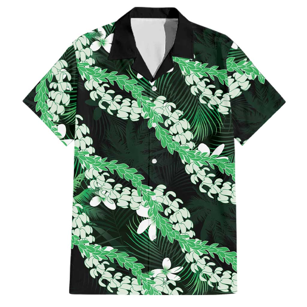 Puakenikeni Maile Lei Family Matching Tank Maxi Dress and Hawaiian Shirt Frangipani Green Tropical Leaves LT01 Dad's Shirt - Short Sleeve Green - Polynesian Pride