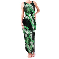 Puakenikeni Maile Lei Family Matching Tank Maxi Dress and Hawaiian Shirt Frangipani Green Tropical Leaves LT01 Mom's Dress Green - Polynesian Pride