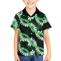 Puakenikeni Maile Lei Family Matching Tank Maxi Dress and Hawaiian Shirt Frangipani Green Tropical Leaves LT01 Son's Shirt Green - Polynesian Pride