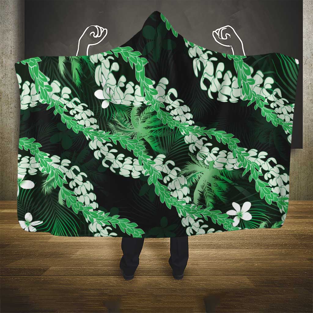Puakenikeni Maile Lei Hooded Blanket Frangipani Green Tropical Leaves