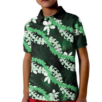 Puakenikeni Maile Lei Kid Polo Shirt Frangipani Green Tropical Leaves