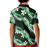 Puakenikeni Maile Lei Kid Polo Shirt Frangipani Green Tropical Leaves