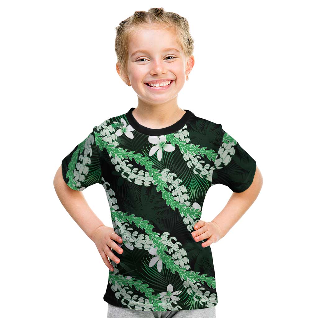 Puakenikeni Maile Lei Kid T Shirt Frangipani Green Tropical Leaves