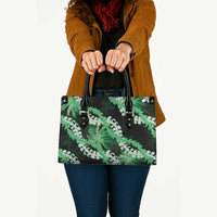 Puakenikeni Maile Lei Leather Bag Frangipani Green Tropical Leaves
