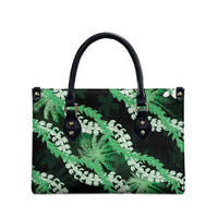 Puakenikeni Maile Lei Leather Bag Frangipani Green Tropical Leaves