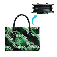 Puakenikeni Maile Lei Leather Bag Frangipani Green Tropical Leaves