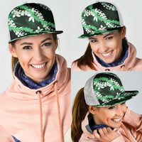 Puakenikeni Maile Lei Mesh Trucker Cap Frangipani Green Tropical Leaves