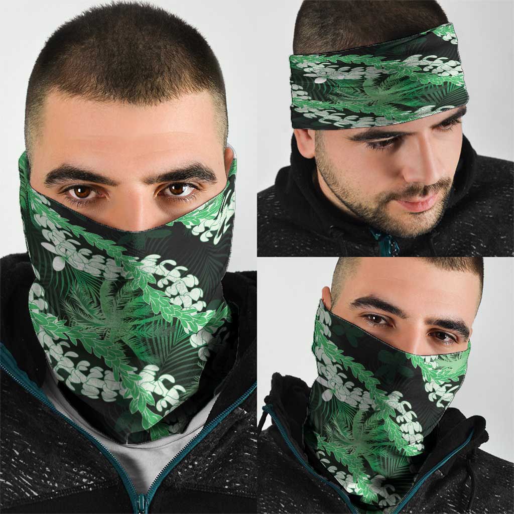 Puakenikeni Maile Lei Neck Gaiter Frangipani Green Tropical Leaves