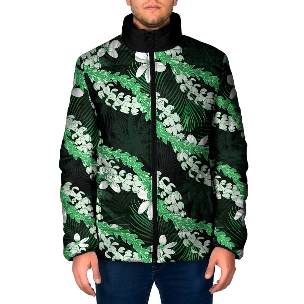 Puakenikeni Maile Lei Padded Jacket Frangipani Green Tropical Leaves