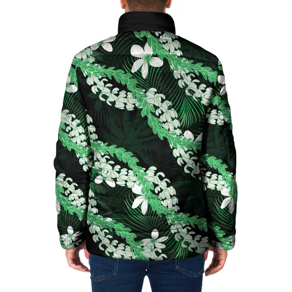 Puakenikeni Maile Lei Padded Jacket Frangipani Green Tropical Leaves