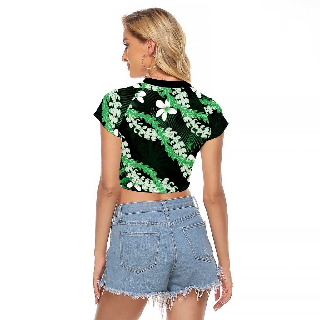 Puakenikeni Maile Lei Raglan Cropped T Shirt Frangipani Green Tropical Leaves