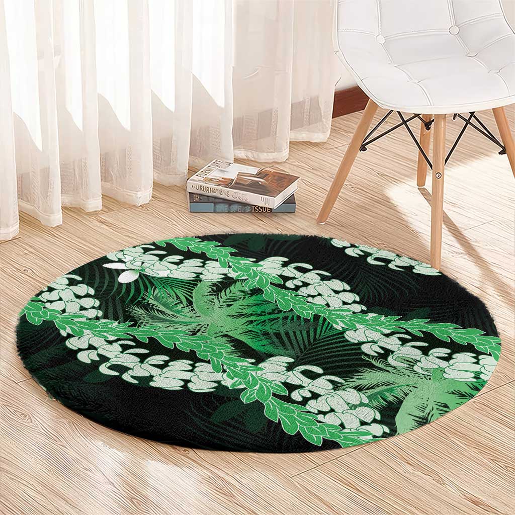 Puakenikeni Maile Lei Round Carpet Frangipani Green Tropical Leaves
