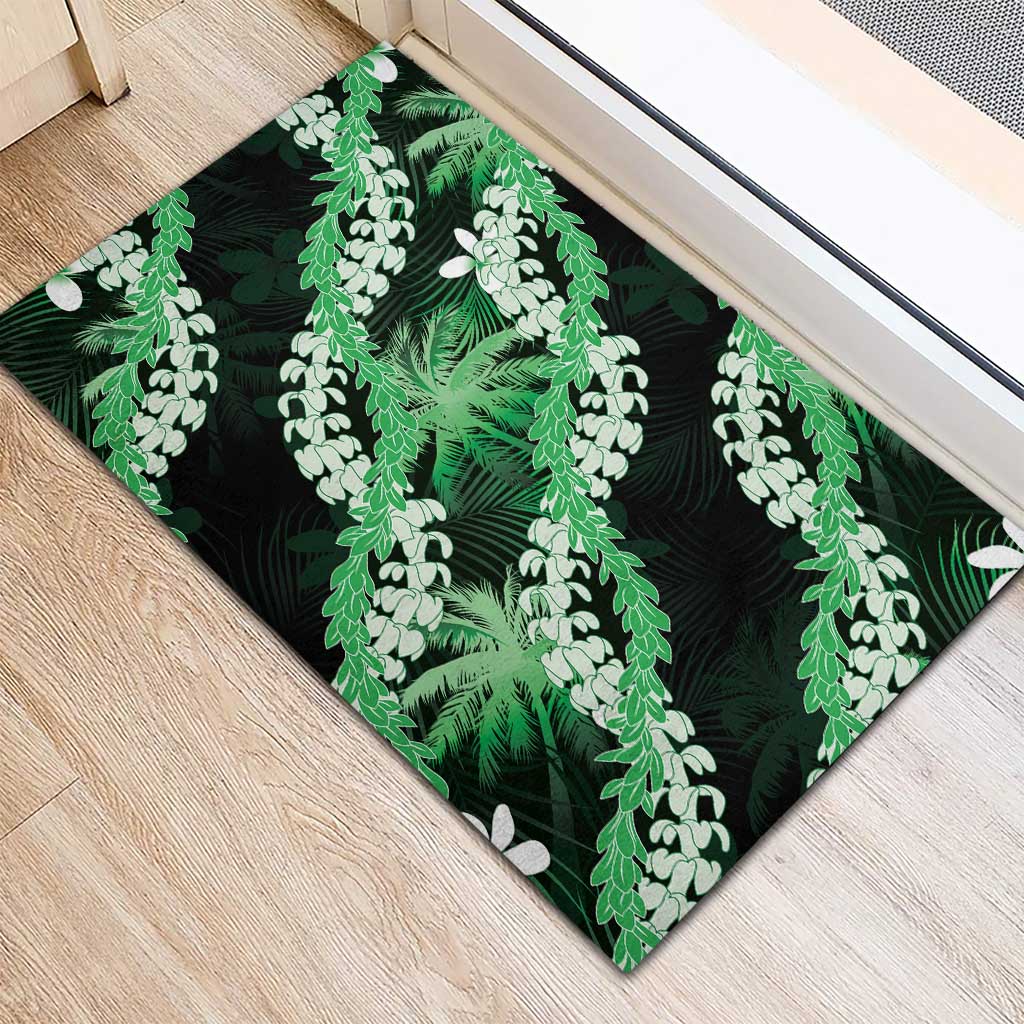 Puakenikeni Maile Lei Rubber Doormat Frangipani Green Tropical Leaves