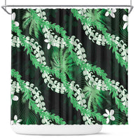 Puakenikeni Maile Lei Shower Curtain Frangipani Green Tropical Leaves