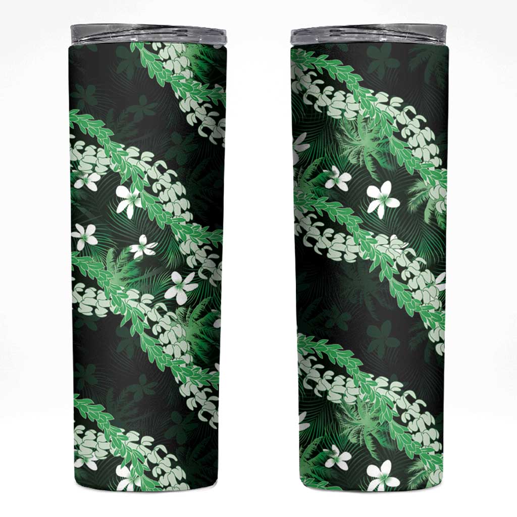 Puakenikeni Maile Lei Skinny Tumbler Frangipani Green Tropical Leaves